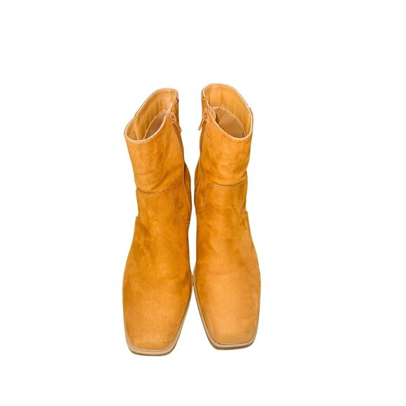 SO Camel Faux Suede Fringe Ankle Western Boots Wedge Heel 8.5 Boho Cowgirl - Picture 13 of 14